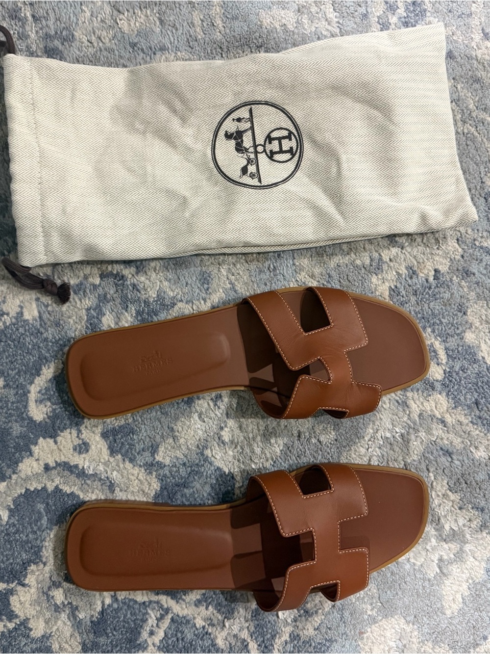 Hermes Gold Oran Leather Slide Sandals Sz 42 NWOT